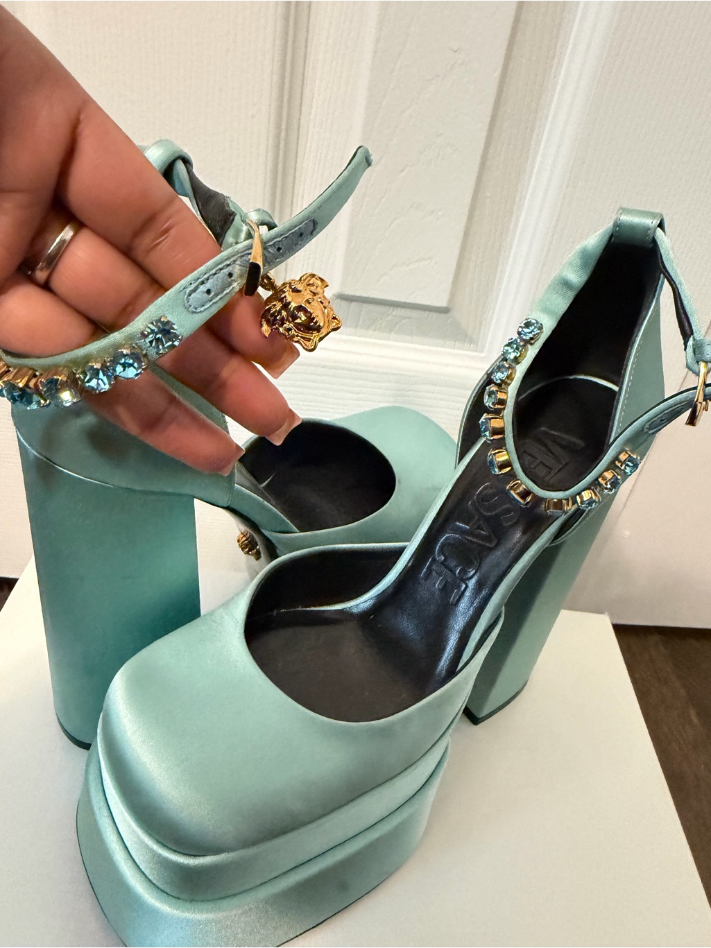 Blue/Green Versace Platform Heel